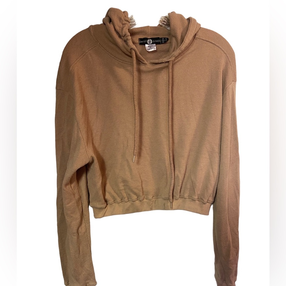 Daisy Street asos cropped tan hoodie ladies 8 large pull over long sleeve hoodie